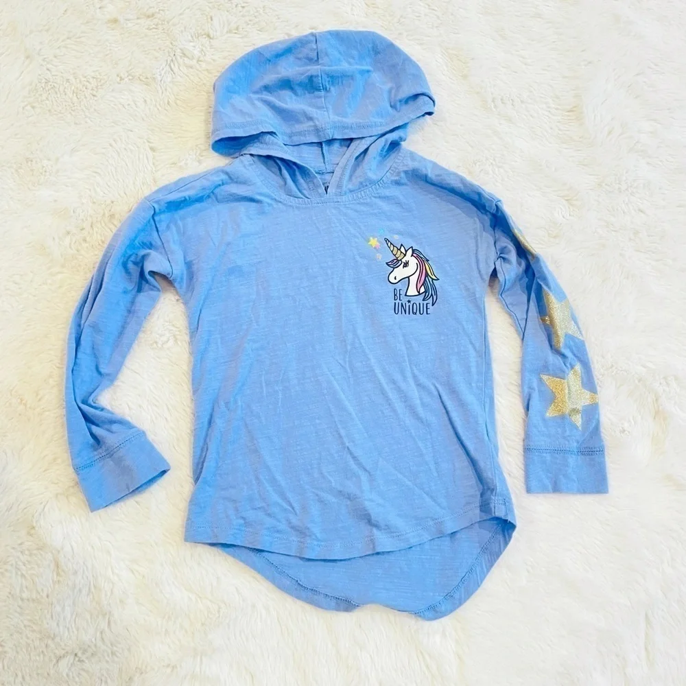 OshKosh B’Gosh Blue Be Unique Unicorn Stars Pullover Hoodie Toddler Girls Size 4